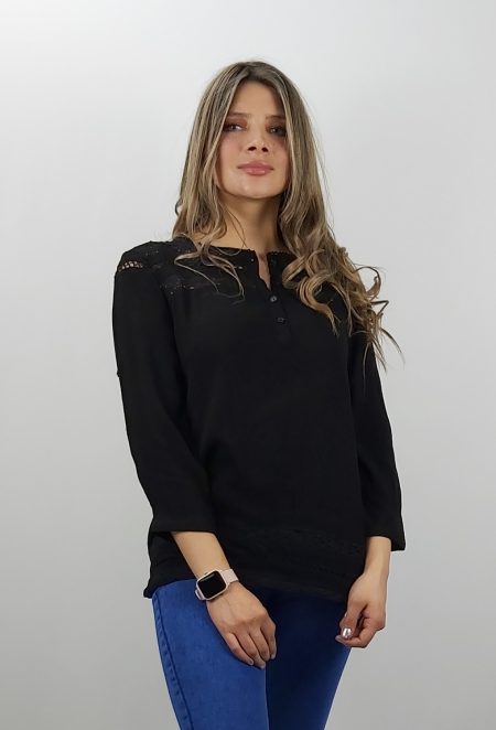 BLUSA APLICACIÓN CROCHET MANGA 3/4